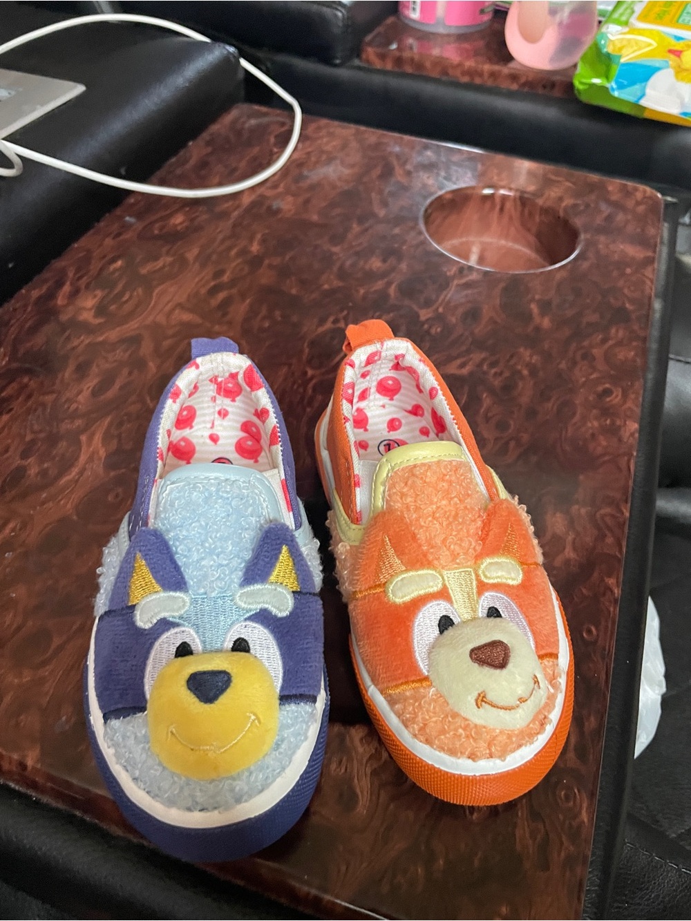 Kids Plush Animal Slip-Ons — Orange and Purple